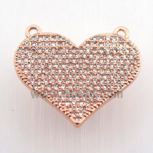 copper heart pendant pave zircon with 2loops, rose gold