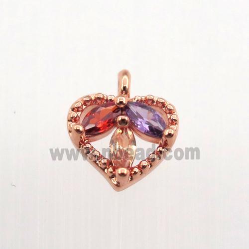 copper heart pendant pave zircon, rose gold