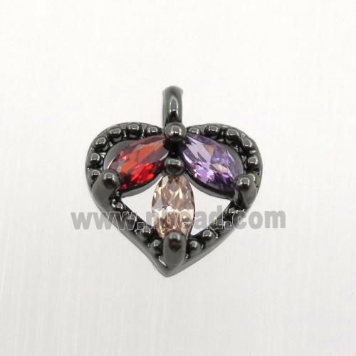 copper heart pendant pave zircon, black plated