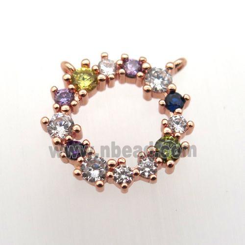 copper circle pendant paved zircon, rose gold