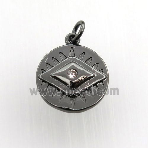 copper circle pendant paved zircon, eye, black plated