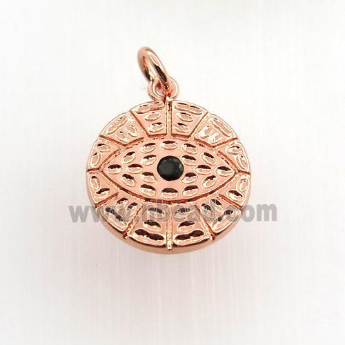 copper circle pendant paved zircon, eye, rose gold