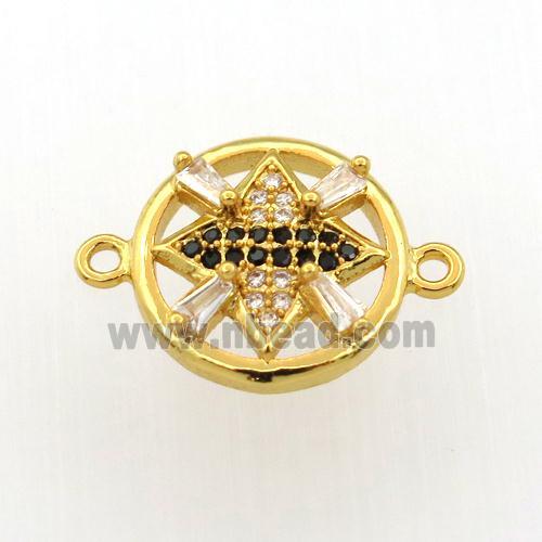 copper connector paved zircon, circle, gold plated