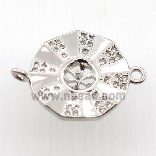 copper connector paved zircon, bagua, platinum plated