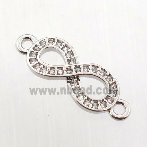 copper infinity connector paved zircon, platinum plated