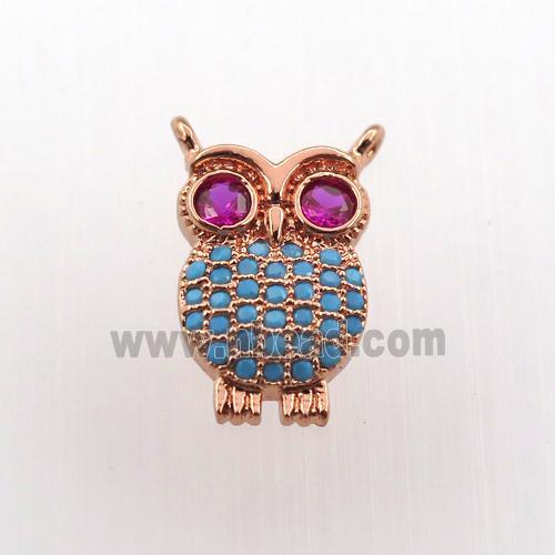 copper owl pendant paved zircon, rose gold