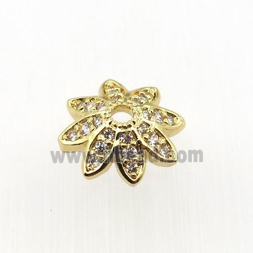copper beadcaps pave zircon, gold plated