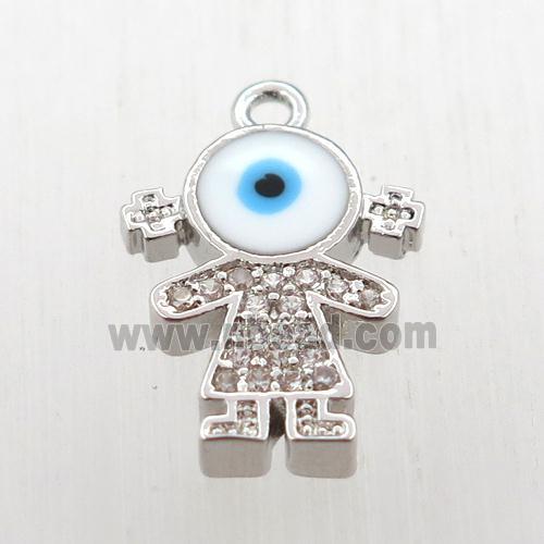 copper girl pendant pave zircon, platinum plated