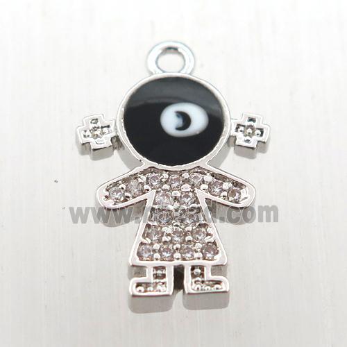 copper girl pendant pave zircon, platinum plated