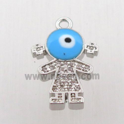 copper girl pendant pave zircon, platinum plated