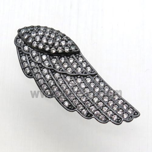 copper pendant paved zircon, angel wing, black plated