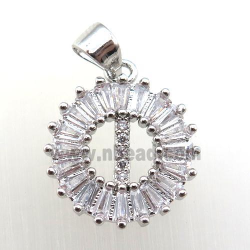 copper letter-I pendant paved zircon, platinum plated