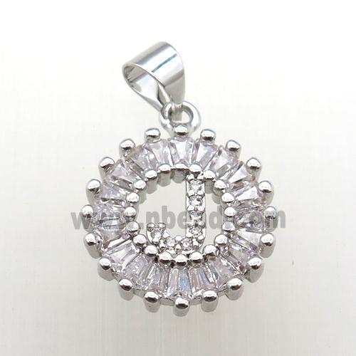 copper letter-J pendant paved zircon, platinum plated