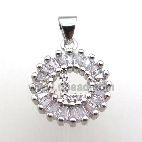 copper letter-L pendant paved zircon, platinum plated