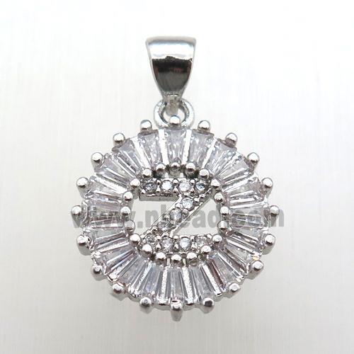 copper letter-Z pendant paved zircon, platinum plated