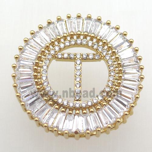 copper letter-T pendant paved zircon, gold plated