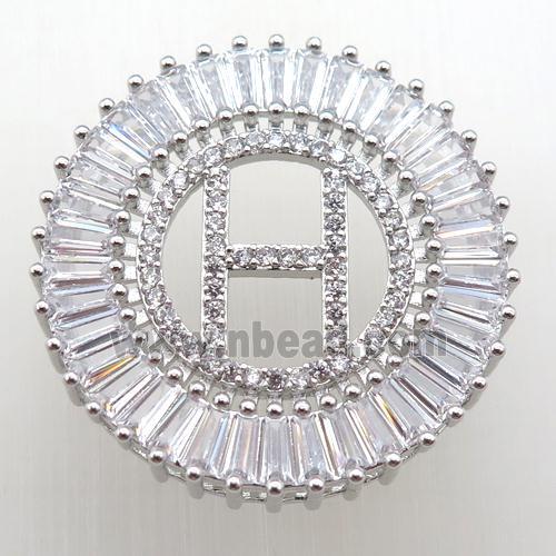 copper letter-H pendant paved zircon, platinum plated