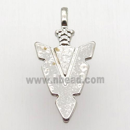copper arrowhead pendant, platinum plated