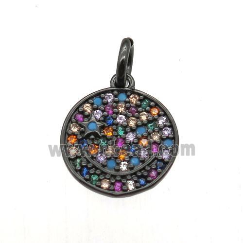 copper circle pendant paved zircon, black plated