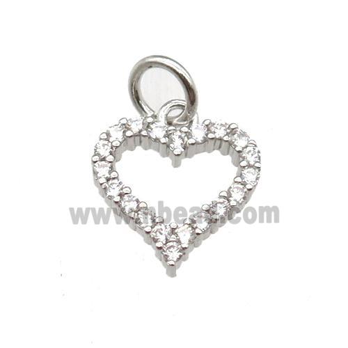 copper heart pendant paved zircon, platinum plated