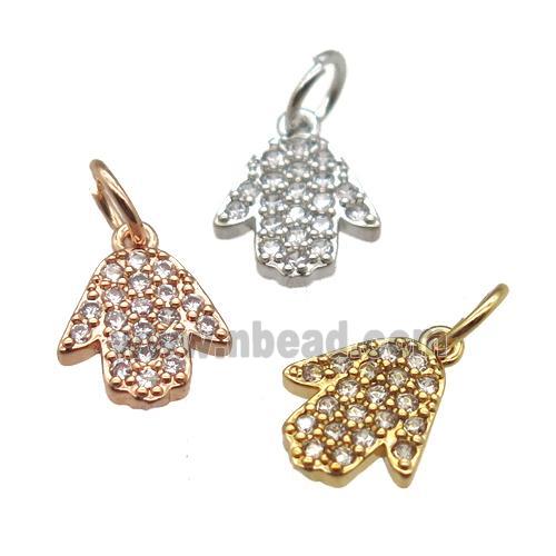 copper hamsahand pendant paved zircon, tulip, mixed color