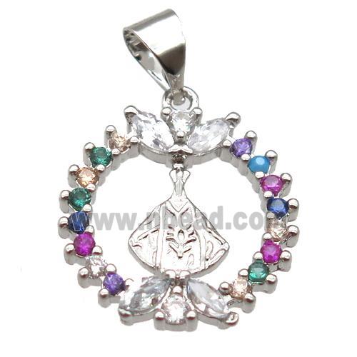 copper Wreath pendant paved zircon, platinum plated