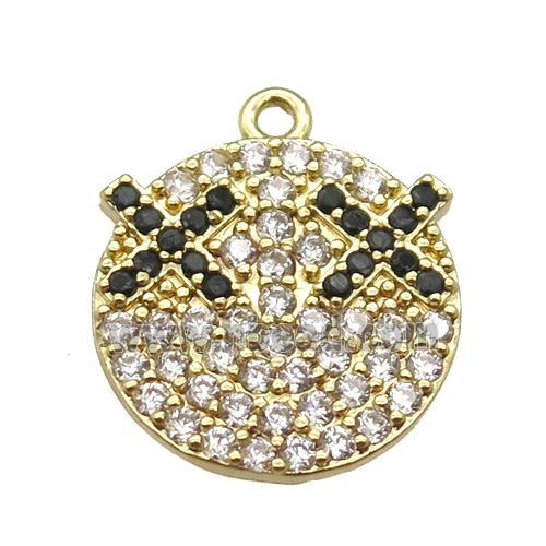 copper Emoji pendant paved zircon, gold plated
