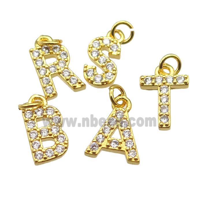 mixed copper Alphabet letter pendant paved zircon, gold plated