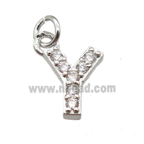 copper letter-Y pendant paved zircon, platinum plated
