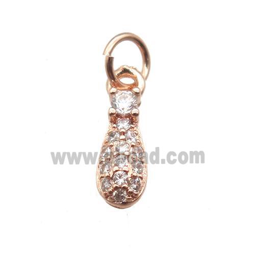 copper teardrop pendant paved zircon, rose gold