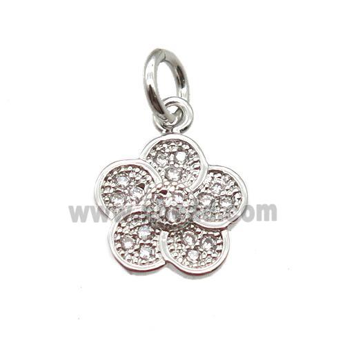 copper flower pendant paved zircon, platinum plated