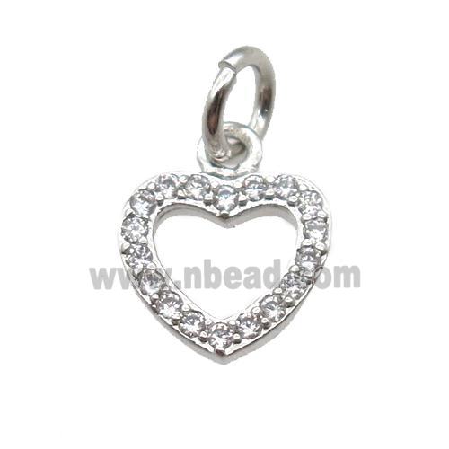 copper heart pendant paved zircon, platinum plated