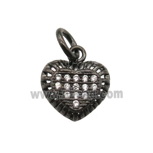 copper heart pendant paved zircon, black plated