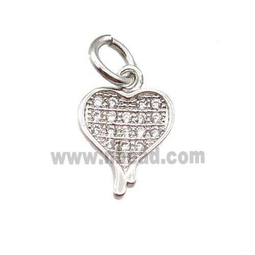 copper heart pendant paved zircon, platinum plated