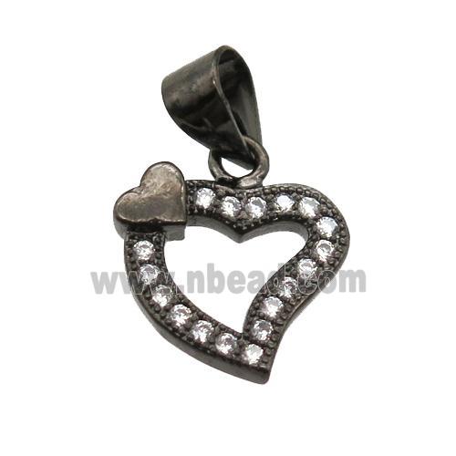 copper heart pendant paved zircon, black plated