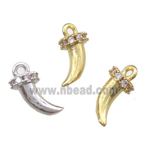 copper horn pendant paved zircon, mixed color