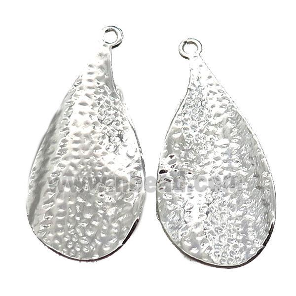 hammered copper leaf pendant, platinum plated