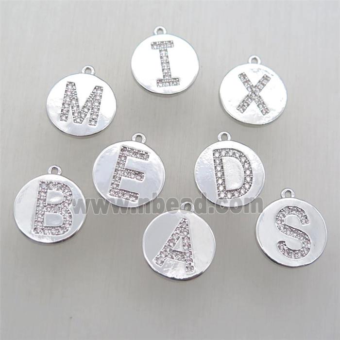 mixed copper letter pendant paved zircon, platinum plated