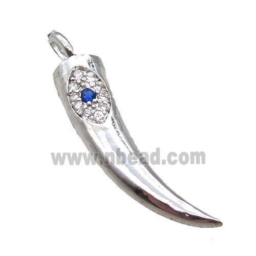 copper horn pendant paved zircon, platinum plated