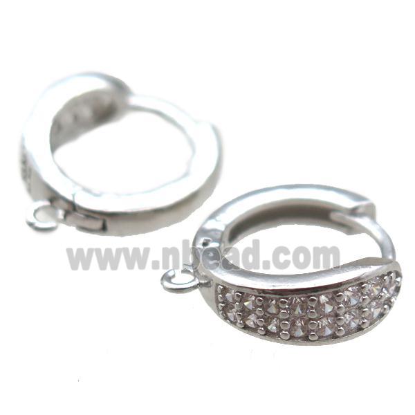 copper Hoop Earrings paved zircon, platinum plated
