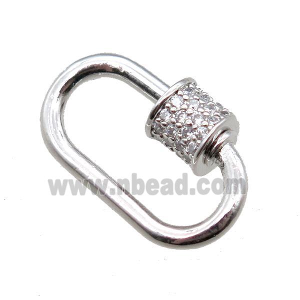 copper carabiner lock pendant paved zircon, platinum plated
