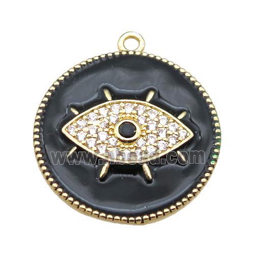 copper eye pendant pave zircon with black enameling, gold plated