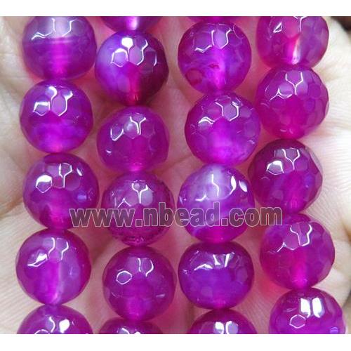 Agate beads, faceted round, hotpink