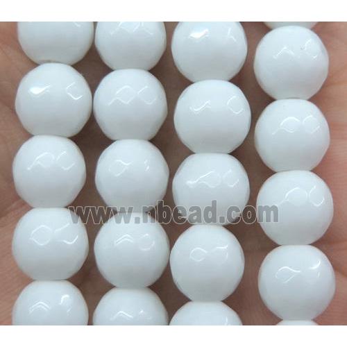 Agate beads, faceted round, white