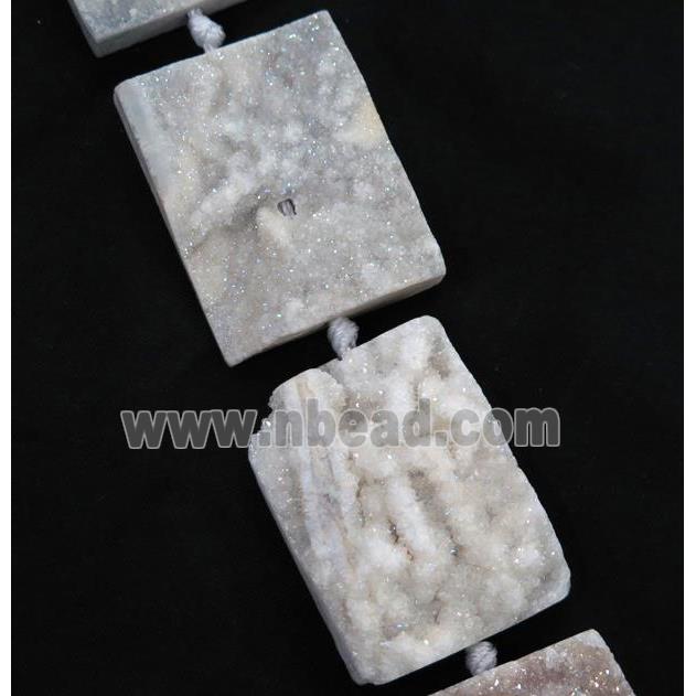 white AB-color Druzy Quartz beads, rectangle