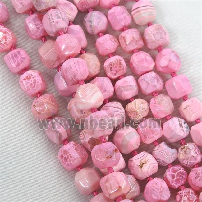 hotpink Dragon veins agate beads, faceted round