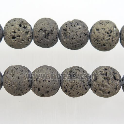 round Lava stone beads, coffee electroplated, pyrite