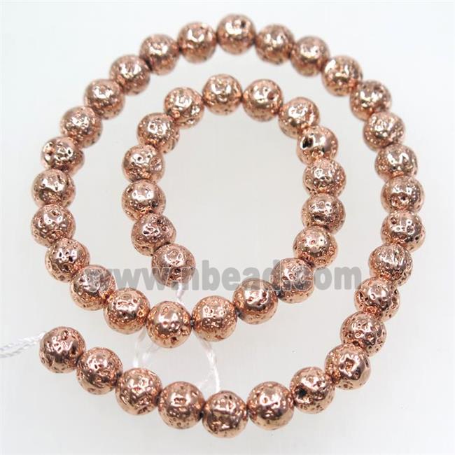 round Lava stone beads, rose gold