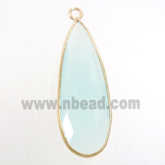 greenwhite crystal glass pendant, teardrop, gold plated
