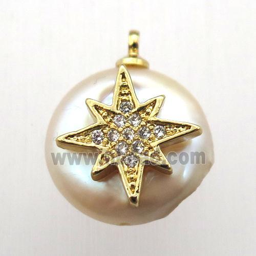 Natural pearl pendant with zircon, northstar